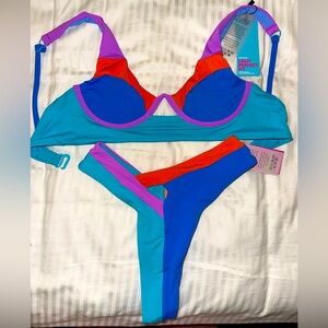 NWT One One Swim color block high waisted bikini size small